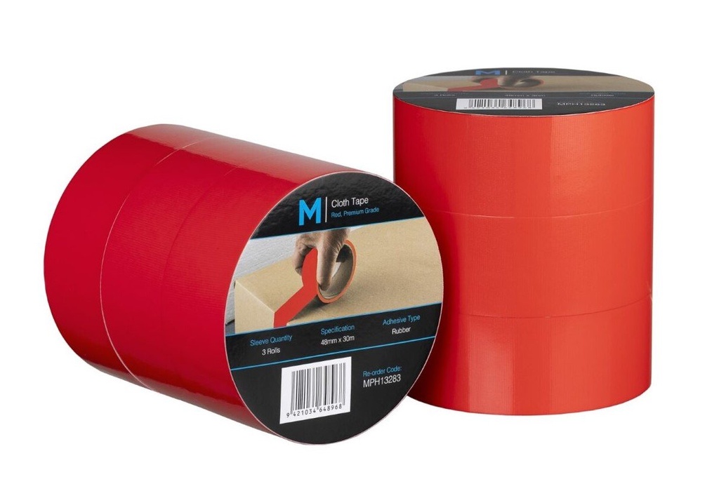 Premium Cloth Tape - Red, 48mm x 30m x 250mu (Box of 36 Rolls)