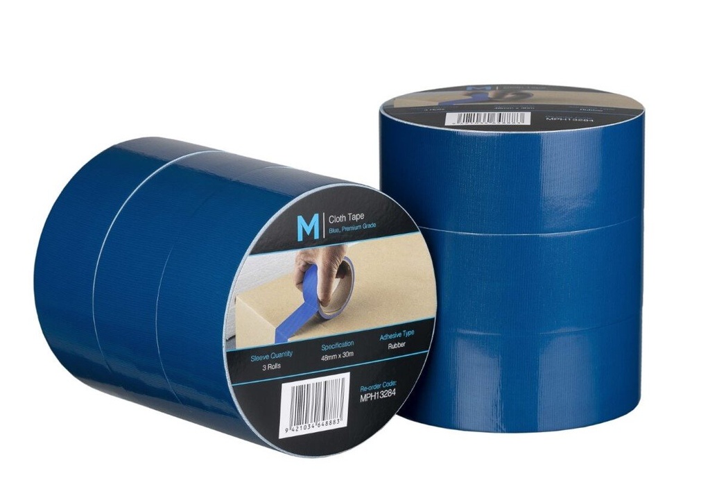 Premium Cloth Tape - Blue, 48mm x 30m x 250mu (Box of 36 Rolls)