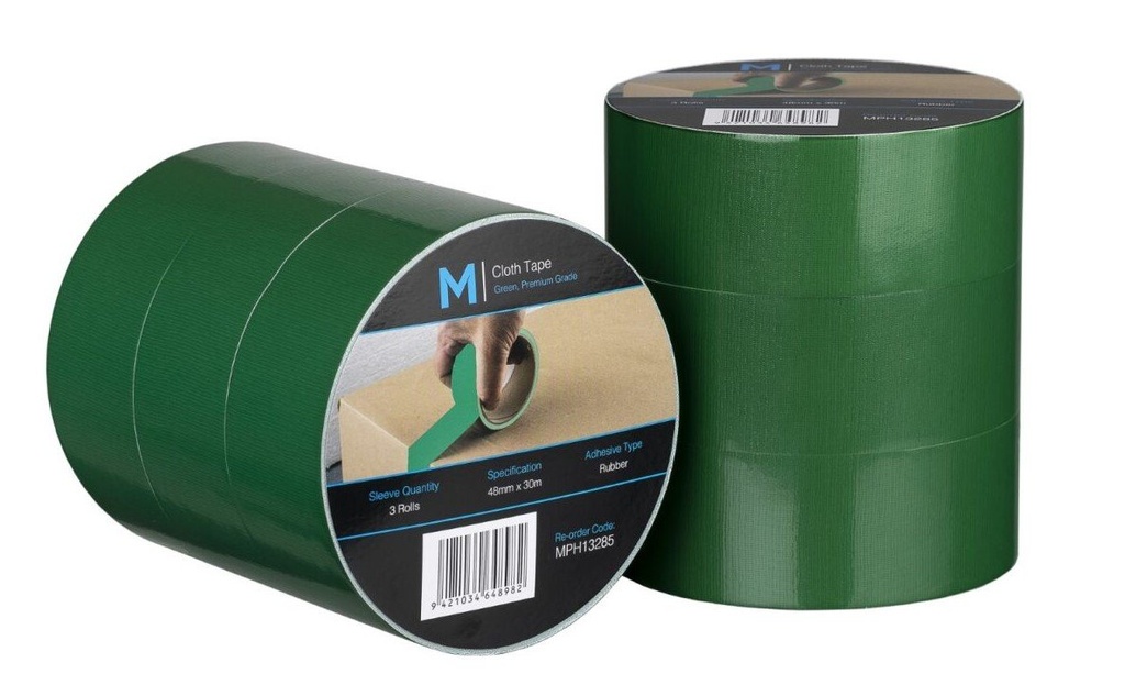 Premium Cloth Tape - Green, 48mm x 30m x 250mu (Box of 36 Rolls)