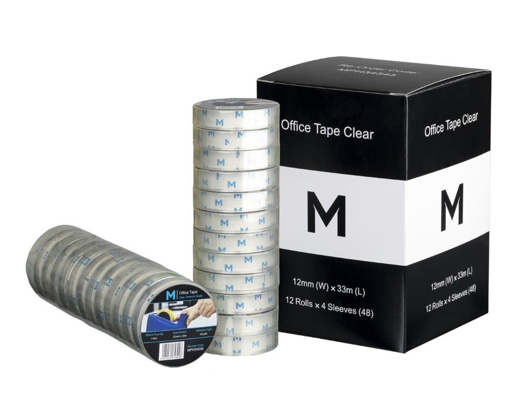 [MPH34545] Acrylic Office Tape - Clear, 12mm x 33m x 45mu, 25.4mm Core *Small Core (Roll)