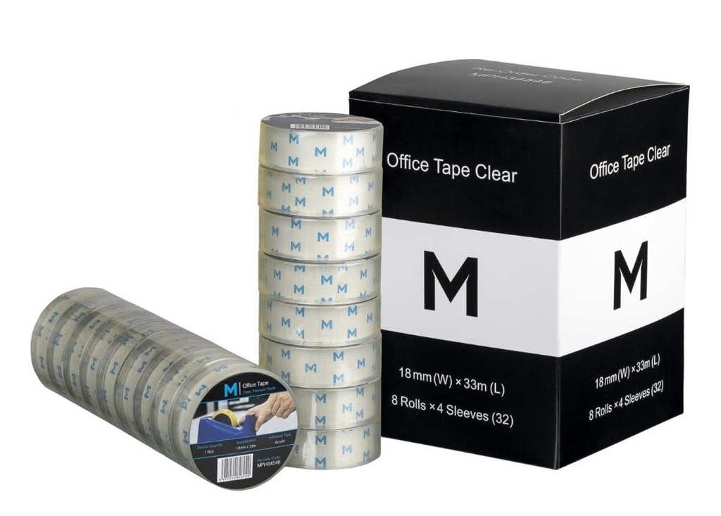 Acrylic Office Tape - Clear, 18mm x 33m x 45mu, 25.4mm Core *Small Core (1x Roll)