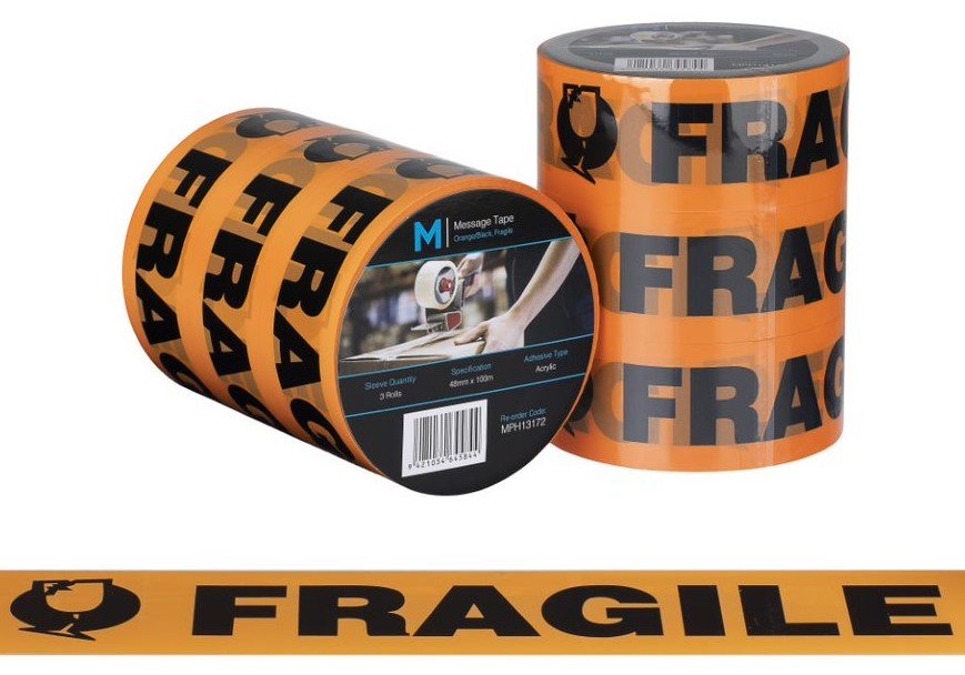 [MPH13172] Message Tape Fragile - Orange/Black, 48mm x 100m x 50mu (Roll)