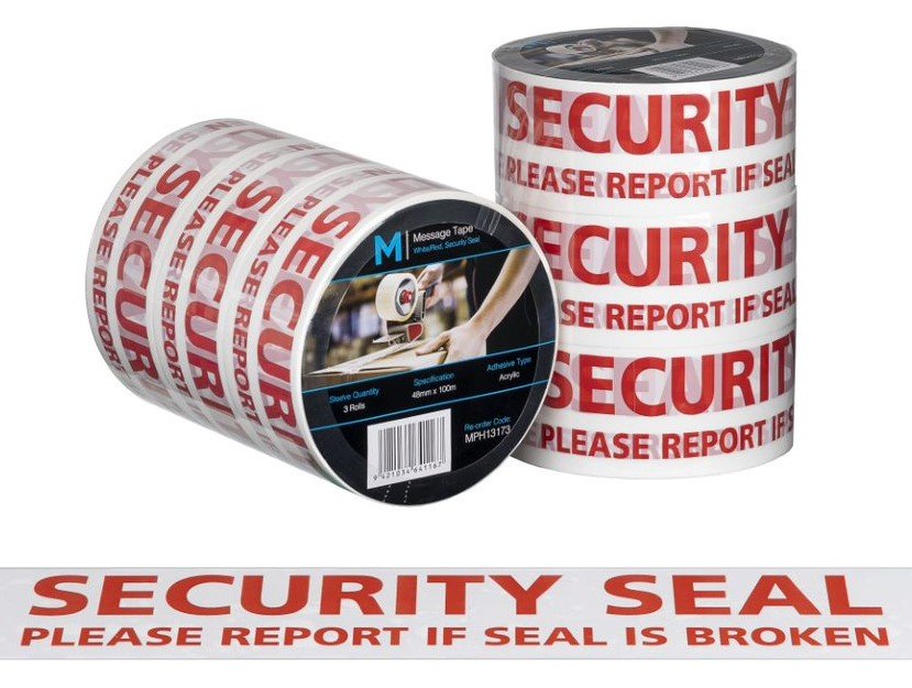 Message Tape Security Seal - White/Red, 48mm x 100m x 50mu (1x Roll)