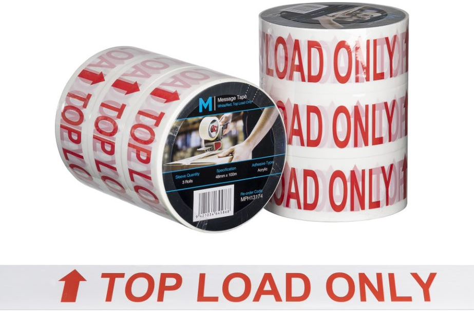 Message Tape Top Load Only - White/Red, 48mm x 100m x 50mu (1x Roll)