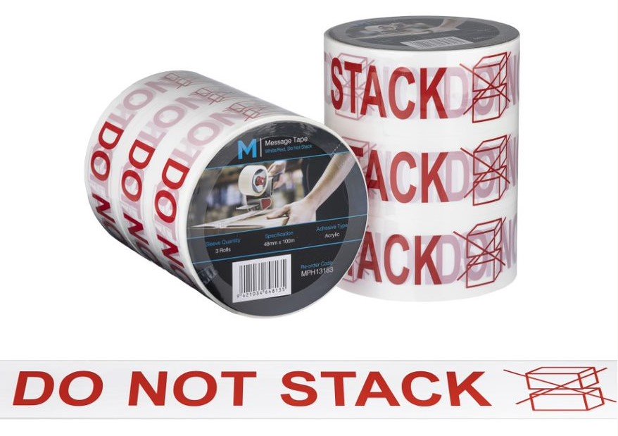 Message Tape Do Not Stack - White/Red, 48mm x 100m x 50mu (1x Roll)