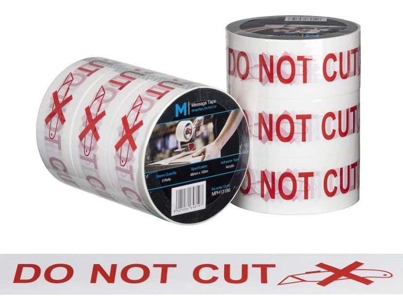 [MPH13186] Message Tape Do Not Cut - White/Red, 48mm x 100m x 50mu (Roll)