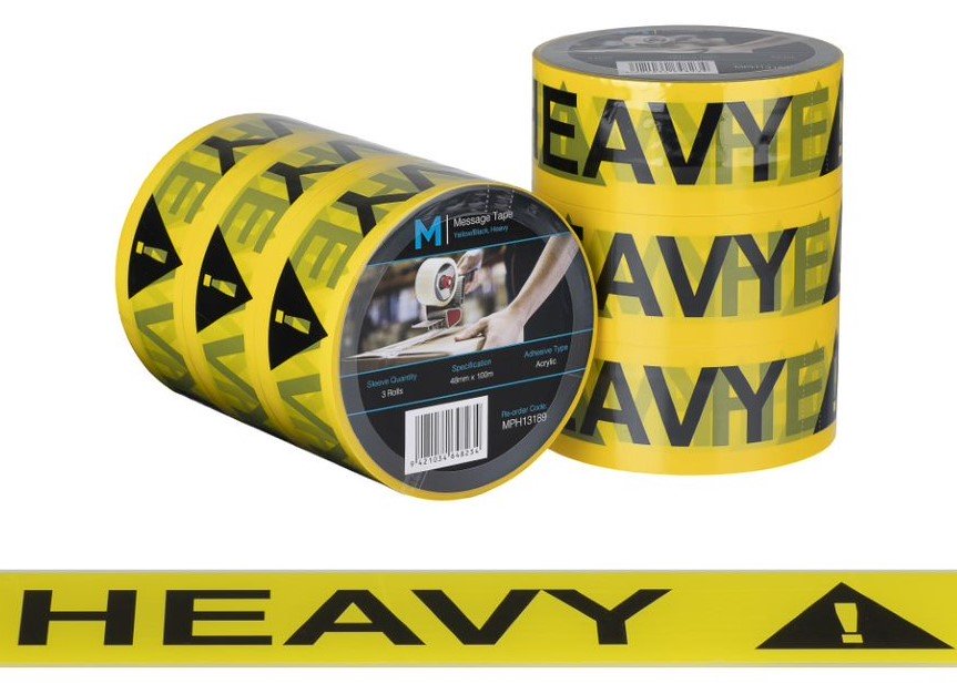 [MPH13189] Message Tape Heavy - Yellow/Black, 48mm x 100m x 50mu (Roll)