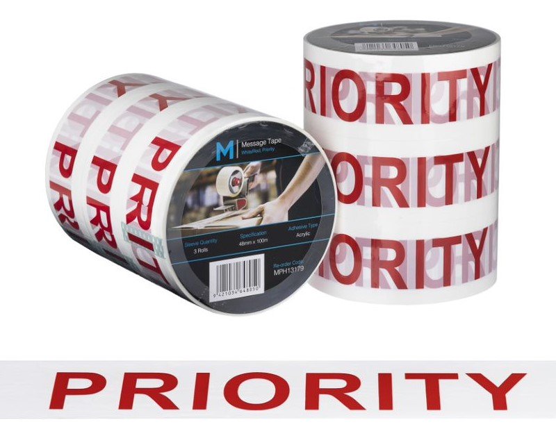 [MPH13179] Message Tape Priority - White/Red, 48mm x 100mm x 50mu (Roll)
