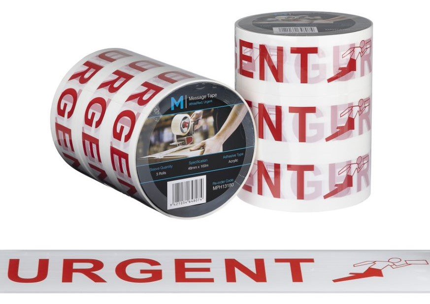 Message Tape Urgent - White/Red, 48mm x 100m x 50mu (1x Roll)