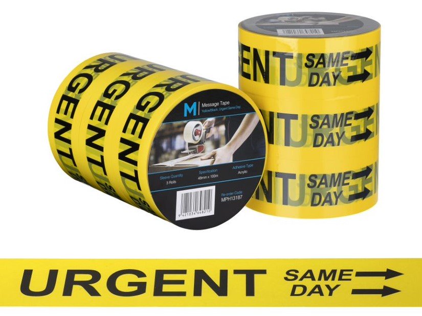 Message Tape Urgent Same Day - Yellow/Black, 48mm x 100m x 50mu (1x Roll)