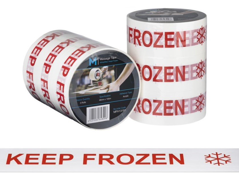 [MPH13181] Message Tape Keep Frozen - White/Red, 48mm x 100m x 50mu (Roll)