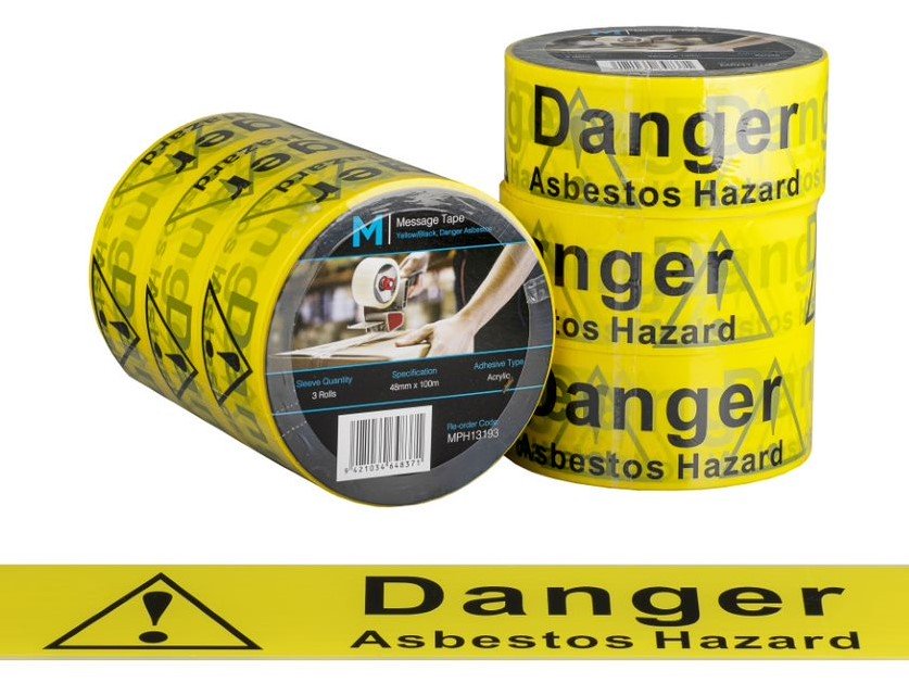 [MPH13193] Message Tape Danger Asbestos - Yellow/Black, 48mm x 100m x 50mu (Roll)