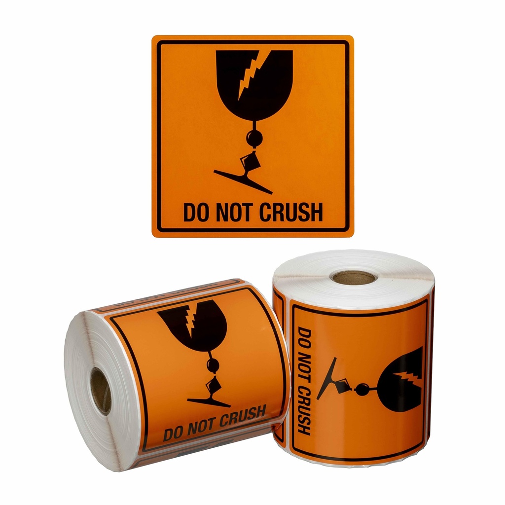 Handling Label Do Not Crush - Orange/Black, 99mm x 99mm (1x Roll)
