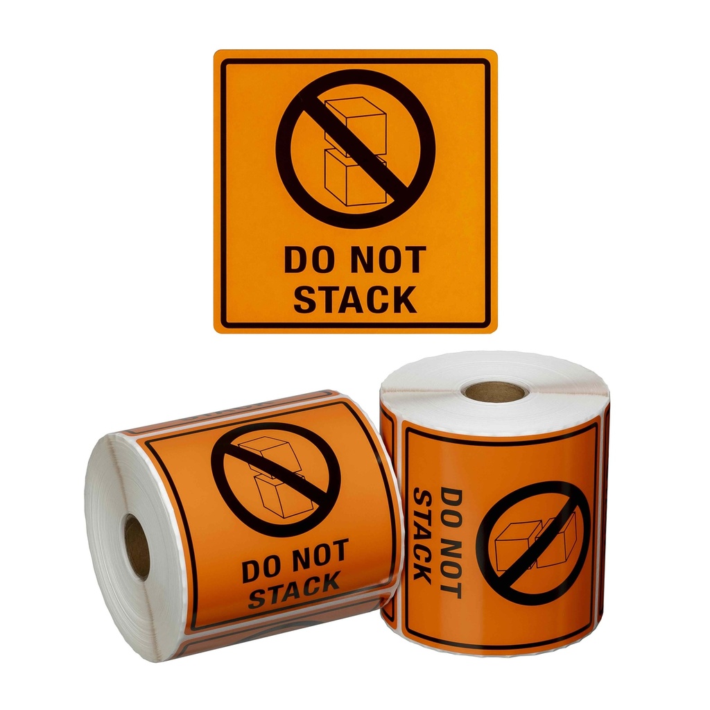 [MPH15052] Handling Label Do Not Stack - Orange/Black, 99mm x 99mm (Roll)