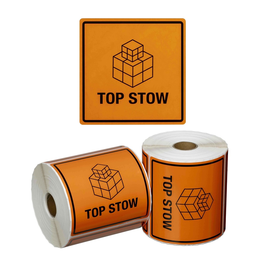 Handling Label Top Stow - Orange/Black, 99mm x 99mm (Roll)
