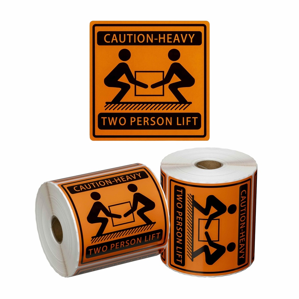 Handling Label Two Person Lift - Orange/Black, 99mm x 99mm (1x Roll)