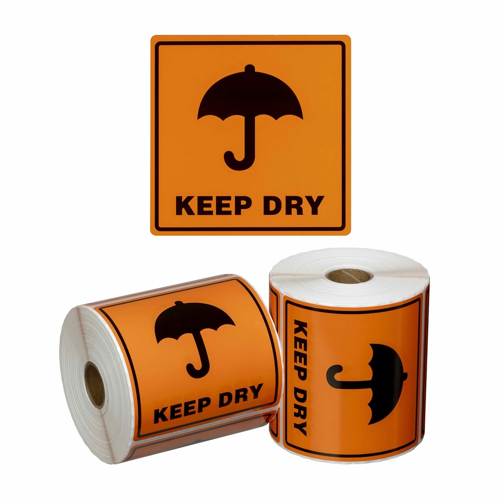 [MPH15130] Handling Label Keep Dry - Orange/Black, 99mm x 99mm (Roll)