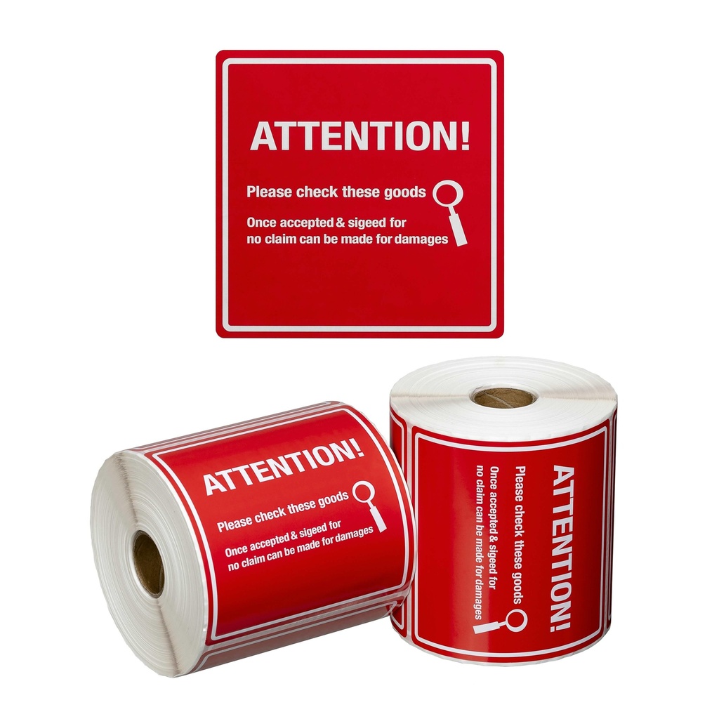 [MPH15100] Handling Label Attention Please Check - Red/White, 99mm x 99mm (Roll)