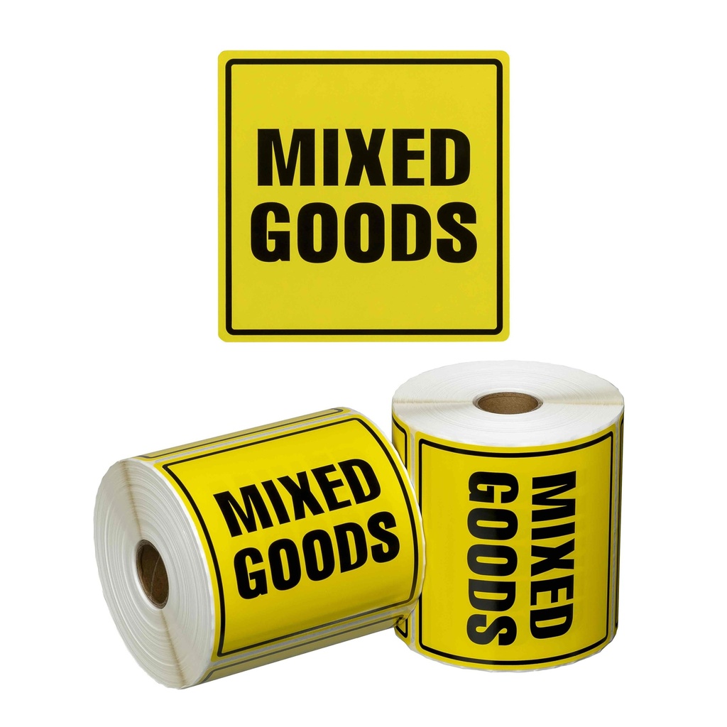 Handling Label Mixed Goods - Yellow/Black, 99mm x 99mm (1x Roll)