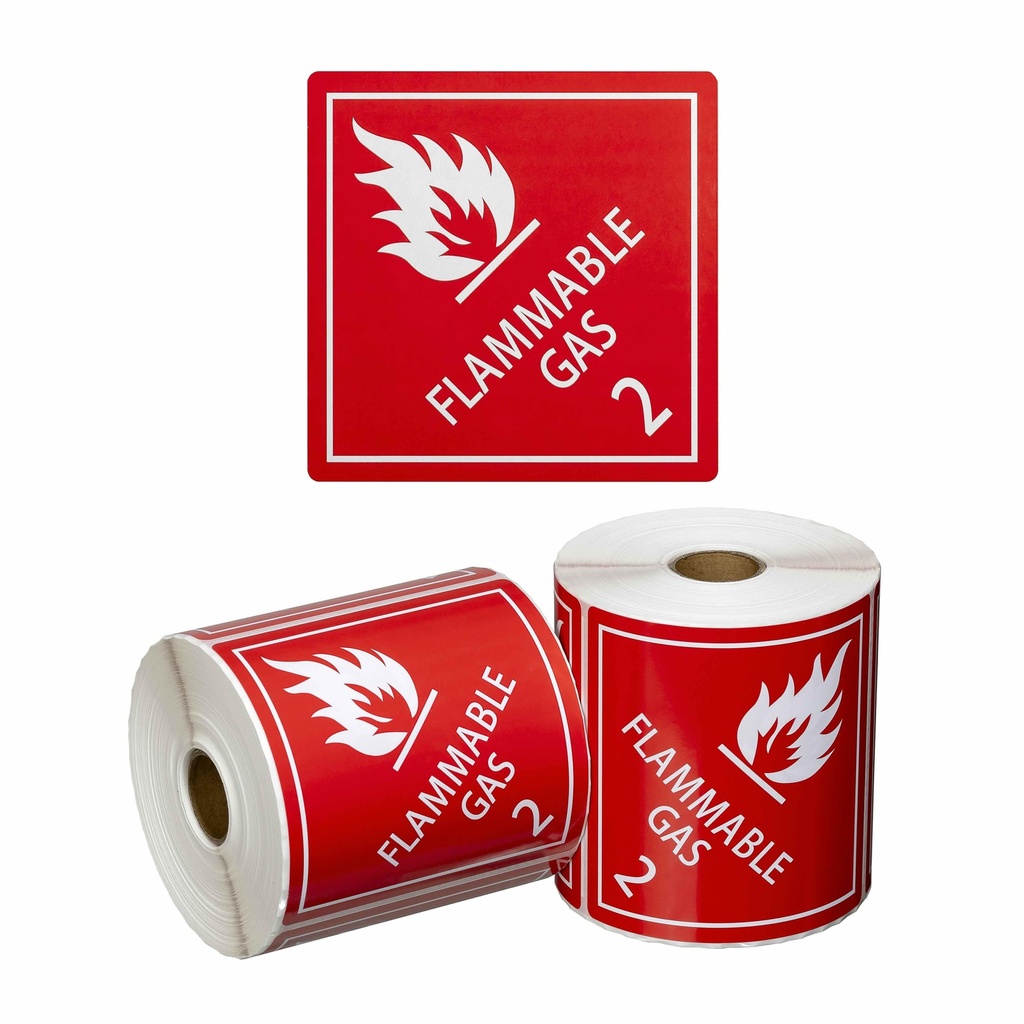 [MPH15200] DG Label Flammable Gas 2.1 - Red/White, 99mm x 99mm (Roll)