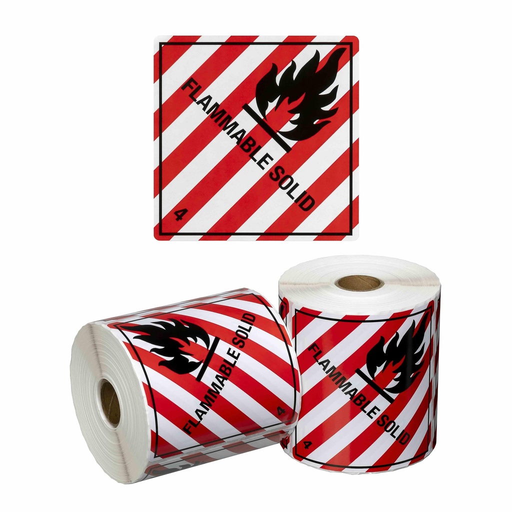 DG Label Flammable Solid 4.1 - Red/White/Black, 99mm x 99mm (1x Roll)