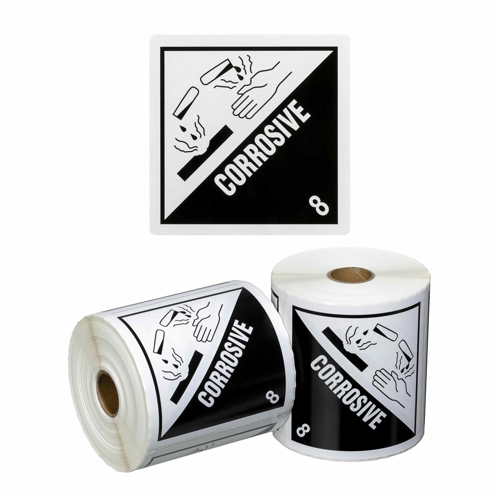 [MPH15350] DG Label Corrosive 8 - White/Black, 99mm x 99mm (Roll)