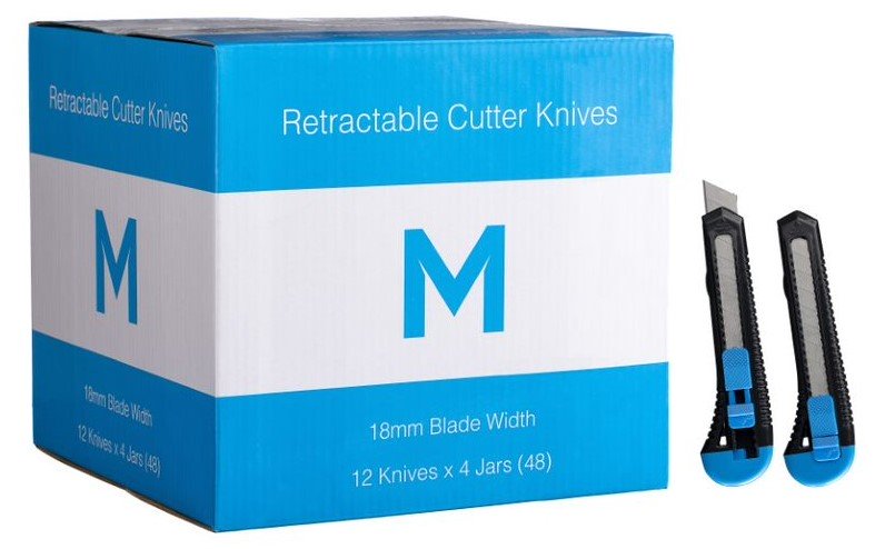 [MPH34505] Cutter Knives Pack - Blue/Black, 18mm Blade (Pack of 12 Knives)