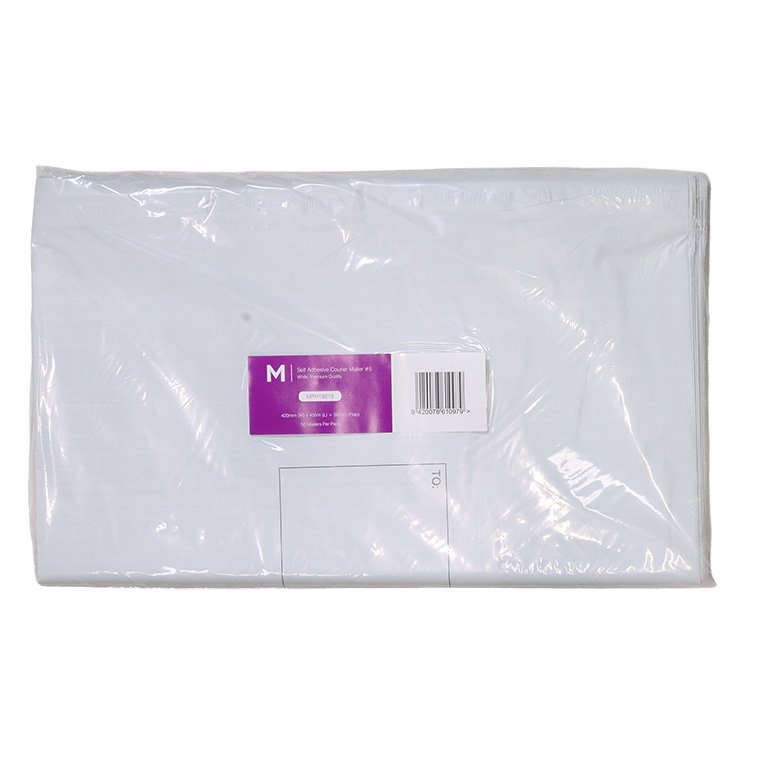 [MPH19215] Self Adhesive Courier Mailer #5 - White, 420mm x 450mm + 50mm Flap (Box of 500 Mailers)