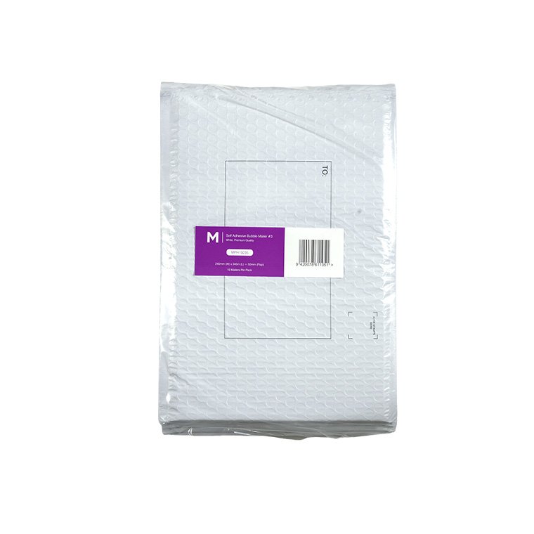 [MPH19235] Self Adhesive Bubble Mailer #3 - White, 240mm x 345mm + 50mm Flap (Box of 150 Mailers)