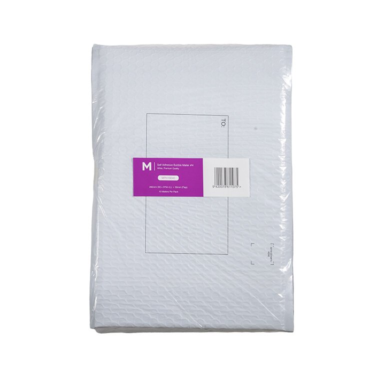 [MPH19240] Self Adhesive Bubble Mailer #4 - White, 265mm x 375mm + 50mm Flap (Box of 100 Mailers)