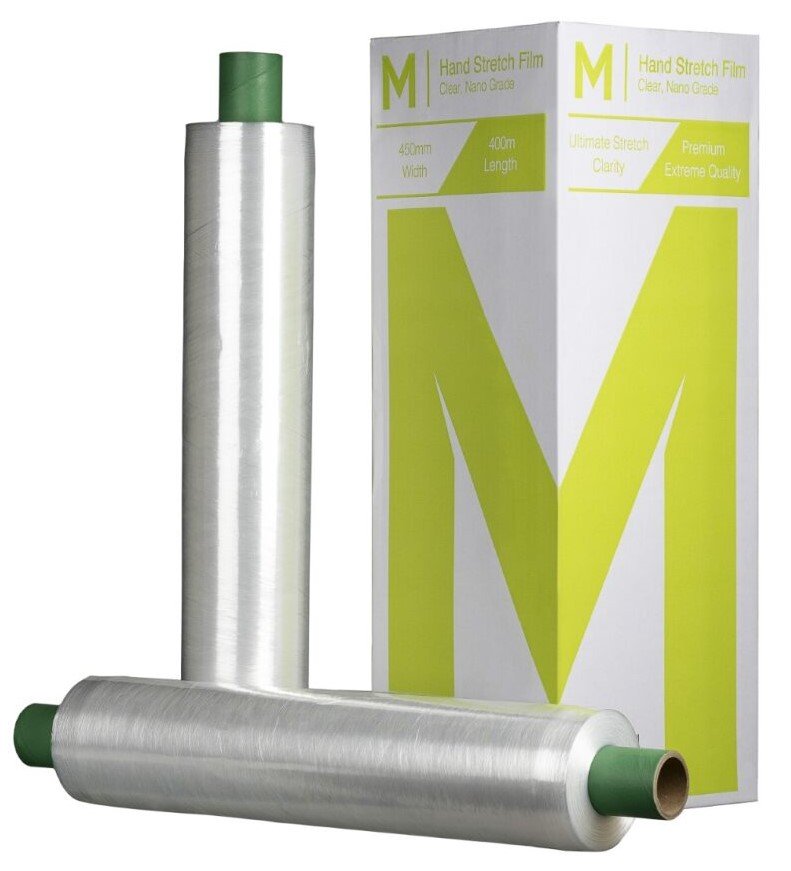 Pallet Wrap – Prestretch Hand Stretch Film - Clear, 450mm x 400m x 9mu *Extended Core (Box of 4 Rolls)