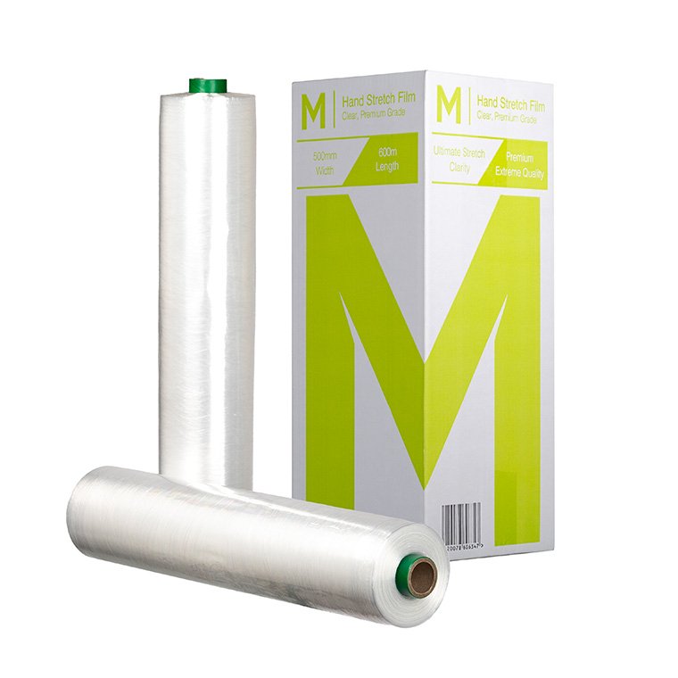 [MPH8017] Cast Hand Stretch Film - Clear, 500mm x 600m x 9mu + 4 Free End Caps (Box of 4 Rolls)