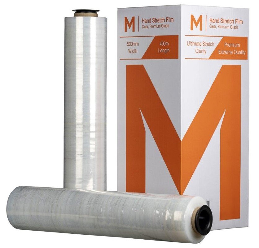 Pallet Wrap – Cast Hand Stretch Film - Clear, 500mm x 400m x 17mu + 4 Free End Caps (Box of 4 Rolls)