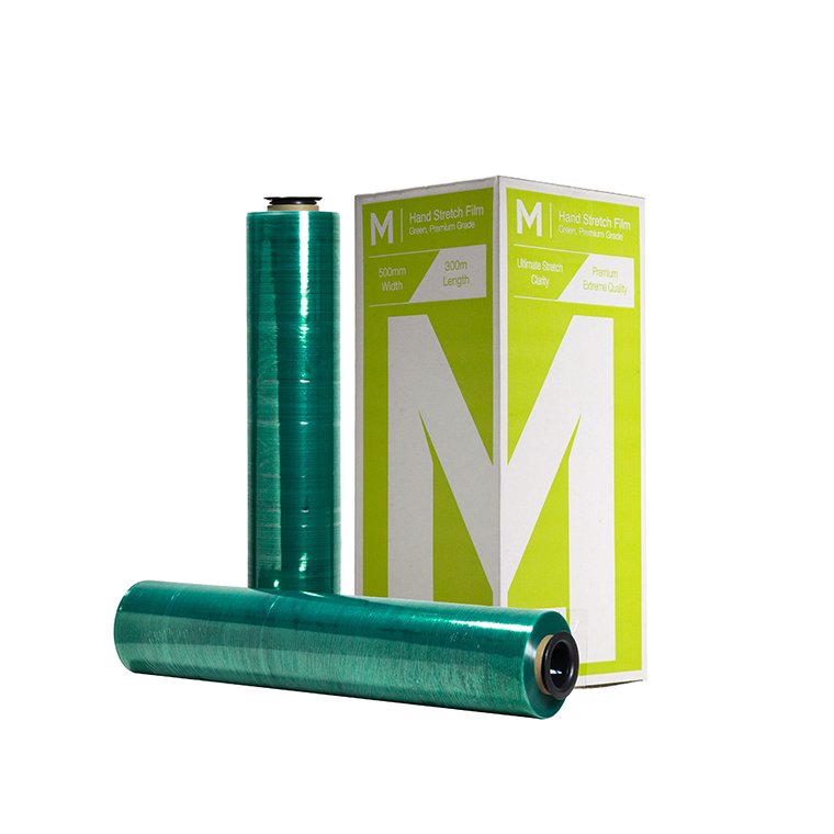 [MPH8162] Cast Hand Stretch Film - Green, 500mm x 300m x 20mu + 4 Free End Caps (Box of 4 Rolls)