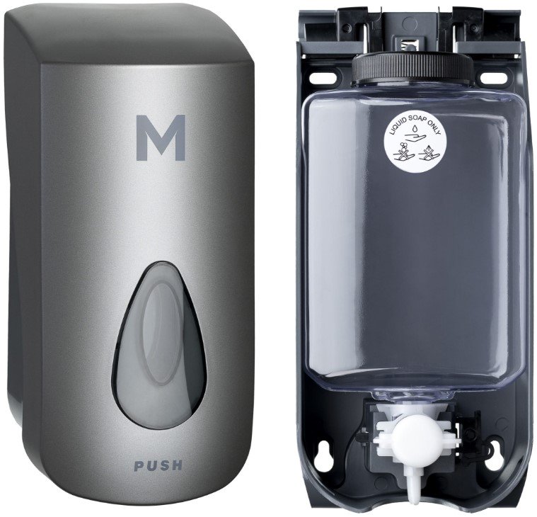 Liquid Wall Dispenser - Silver, 1000ml Capacity + Includes Empty Cartridge (Each)