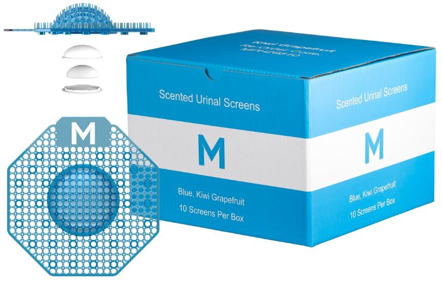 Scented Enzyme Block Urinal Screen - Blue, Kiwi Grapefruit + Plastic Glove (Each)