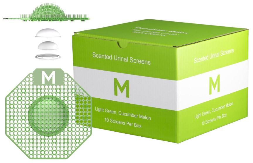 [MPH28804] Scented Enzyme Block Urinal Screen - Green, Cucumber Melon + Plastic Glove (Each)
