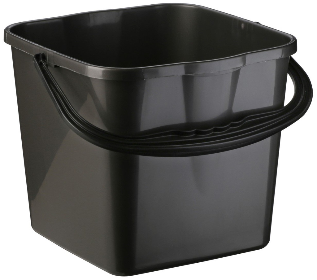 Plastic Square Bucket - Black, 12L Capacity (Each)