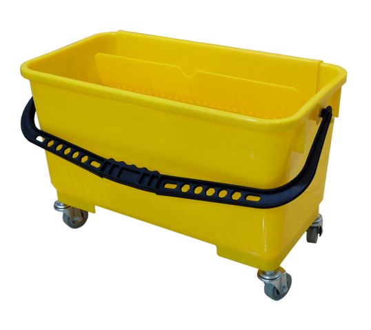 Plastic Mop Bucket w/Wheels & Trays - Yellow, 22L Capacity (Each)