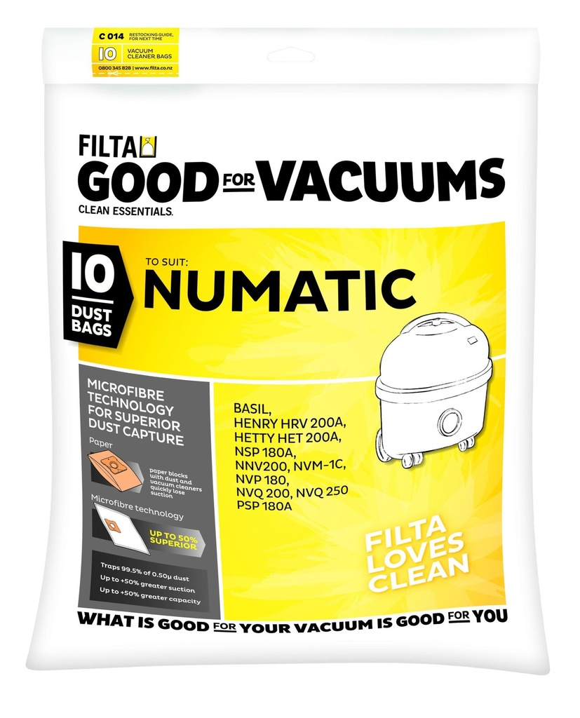 Numatic 9L 1/C Vacuum Bag - White, SMS (Pack of 10 Bags)
