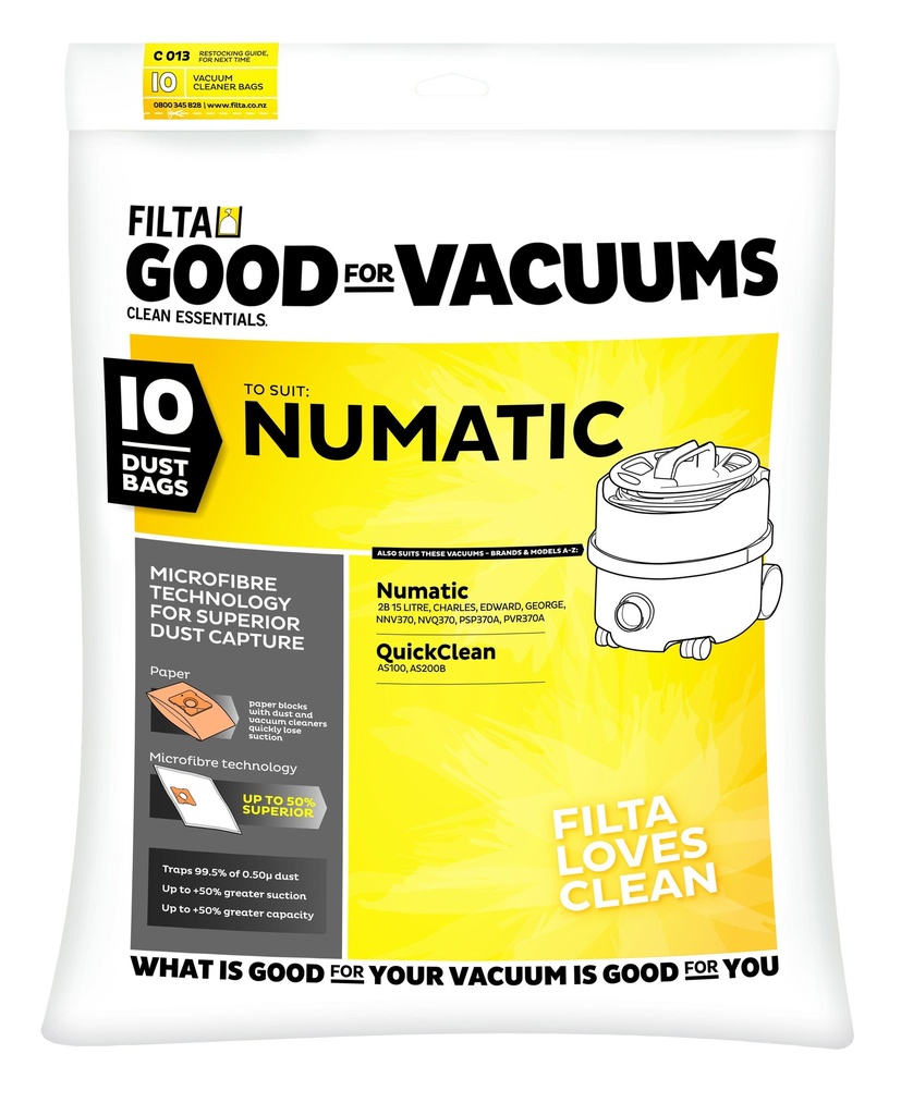 Numatic 15L 2B Vacuum Bag - White, SMS (Pack of 10 Bags)