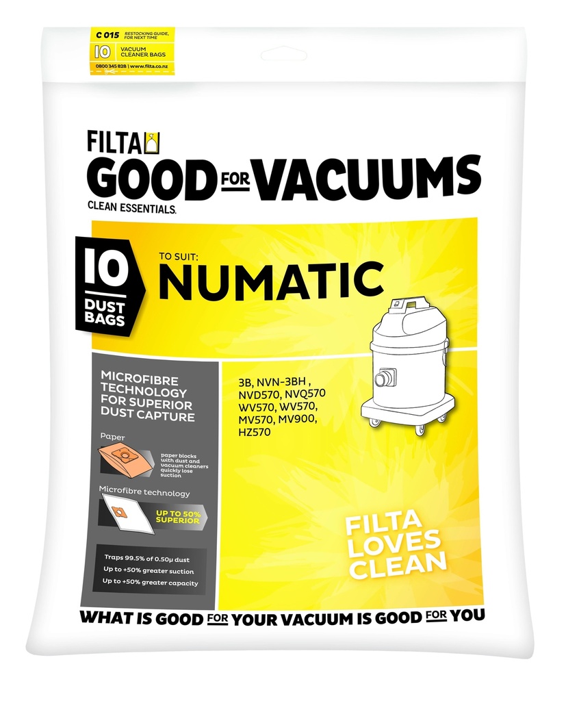 Numatic 23L 3B Vacuum Bag - White, SMS (Pack of 10 Bags)