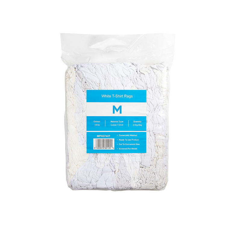 White T-Shirt Rags - White, 2.0kg Handy Bale *A Grade Quality (Pack)
