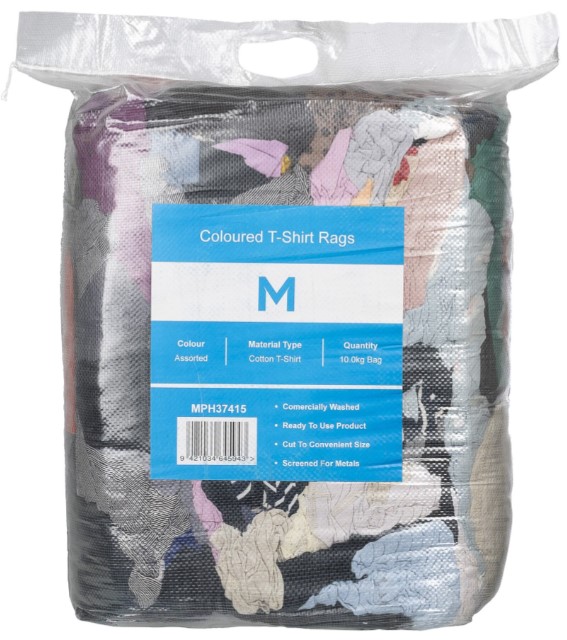 Coloured T-Shirt Rags - Assorted, 10.0kg Compressed Bale *A Grade Quality (Bale)