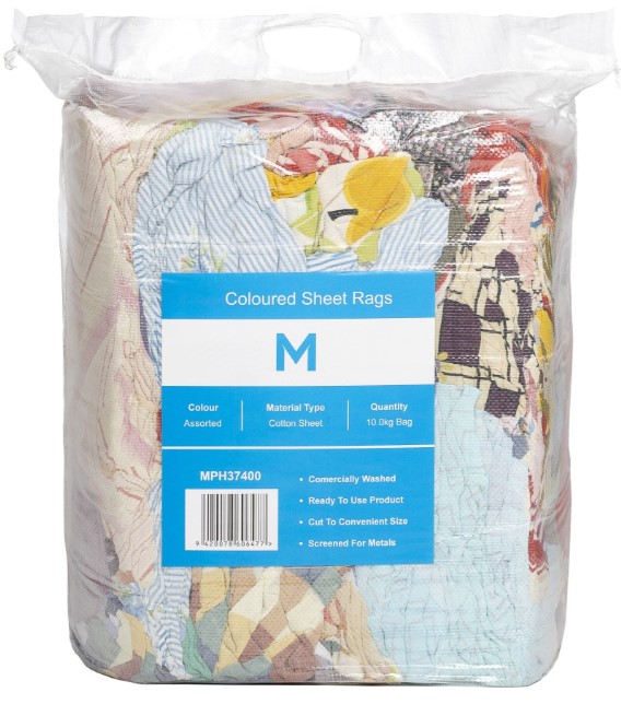 [MPH37400] Coloured Sheet Rags - Assorted, 10.0kg Compressed Bale *A Grade Quality (Bale)