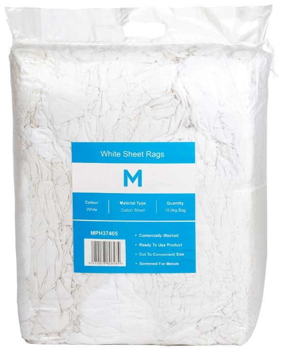White Sheet Rags - White, 10.0kg Compressed Bale *A Grade Quality (Bale)