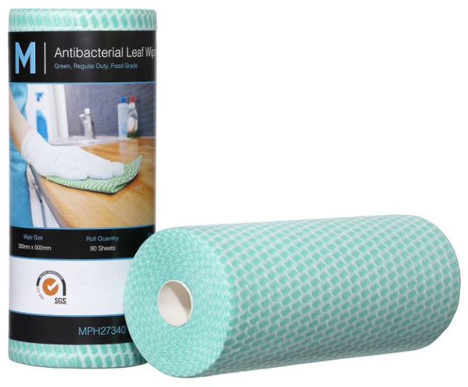 [MPH27340] Antibacterial Leaf Wipes - Green, 300mm x 500mm, 90 Sheets, 60gsm *Regular Duty (Box of 4 Rolls)