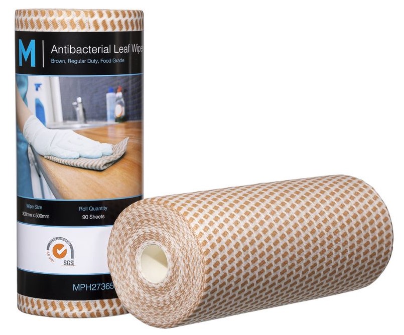 Antibacterial Leaf Wipes - Brown, 300mm x 500mm, 90 Sheets, 60gsm *Regular Duty (Box of 4 Rolls)