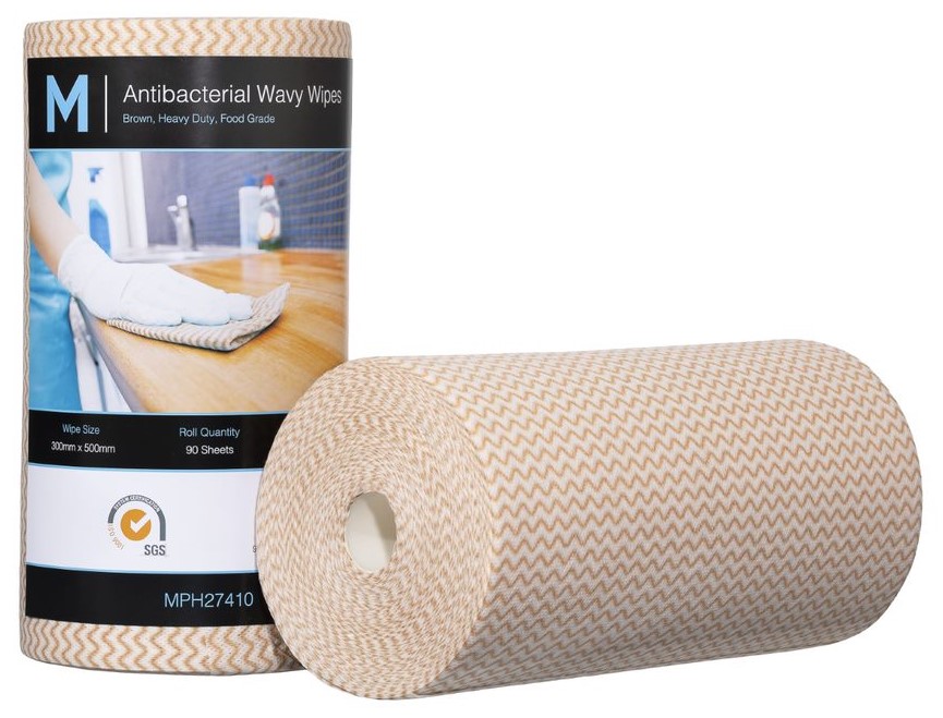 Antibacterial Wavy Wipes - Brown, 300mm x 500mm, 90 Sheets, 80gsm *Heavy Duty (Box of 4 Rolls)