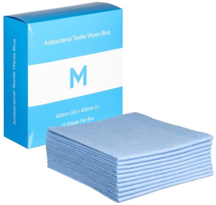 [MPH27415] Antibacterial Textile Wipes - Blue, 400mm x 400mm, 140gsm (Pack of 10 Sheets)